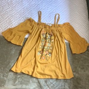 Boho off the shoulder mustard top